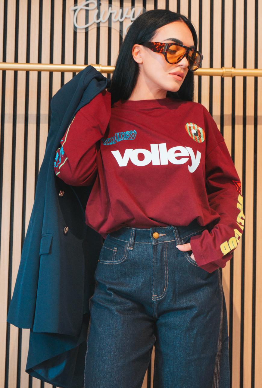 Maglia oversize a maniche lunghe con stampa "volley"