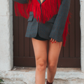 Blazer Lumina a quadri con frange rosse