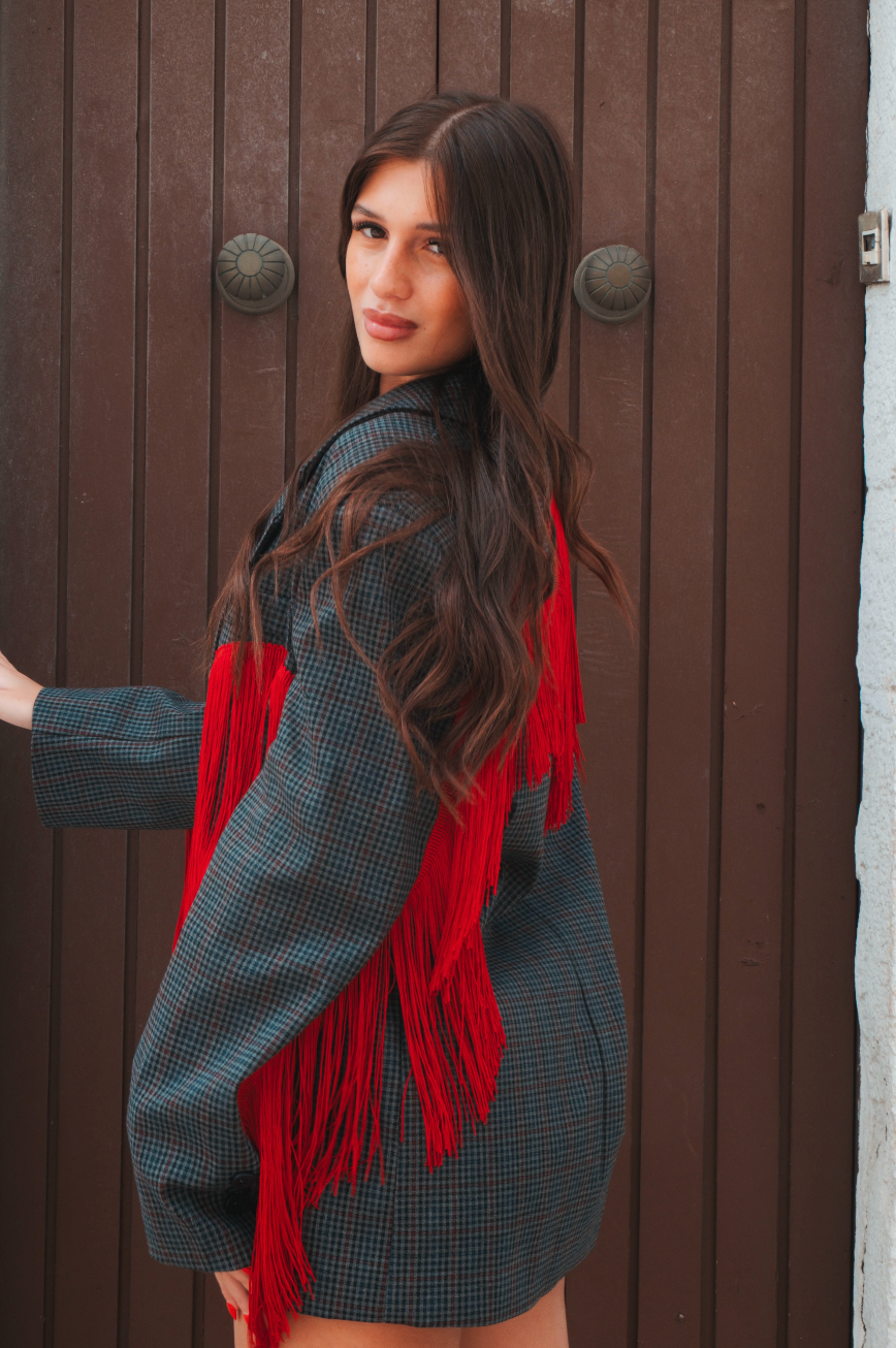 Blazer Lumina a quadri con frange rosse