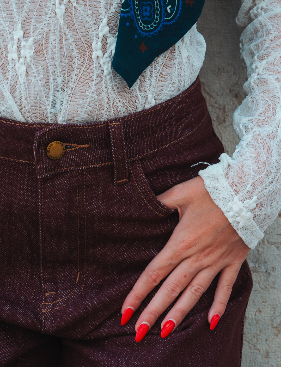 Jeans Donna Bordeaux Wide Leg a Vita Media