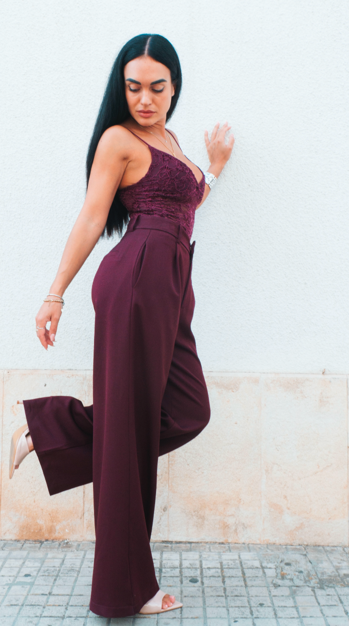 Pantalone palazzo bordeaux a vita alta
