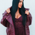 Giubbotto biker donna bordeaux oversize in ecopelle