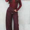 Body donna bordeaux in tulle trasparente a pois