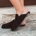 Mules mocassino marrone in camoscio