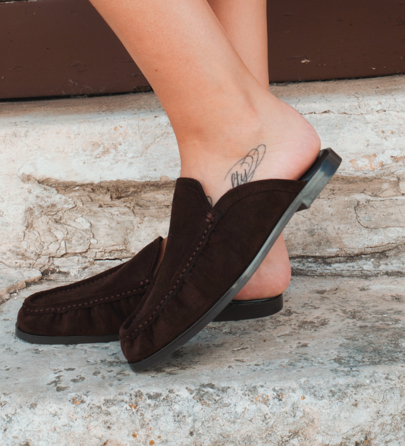 Mules mocassino marrone in camoscio