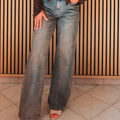 Jeans wide leg marrone vintage a vita alta