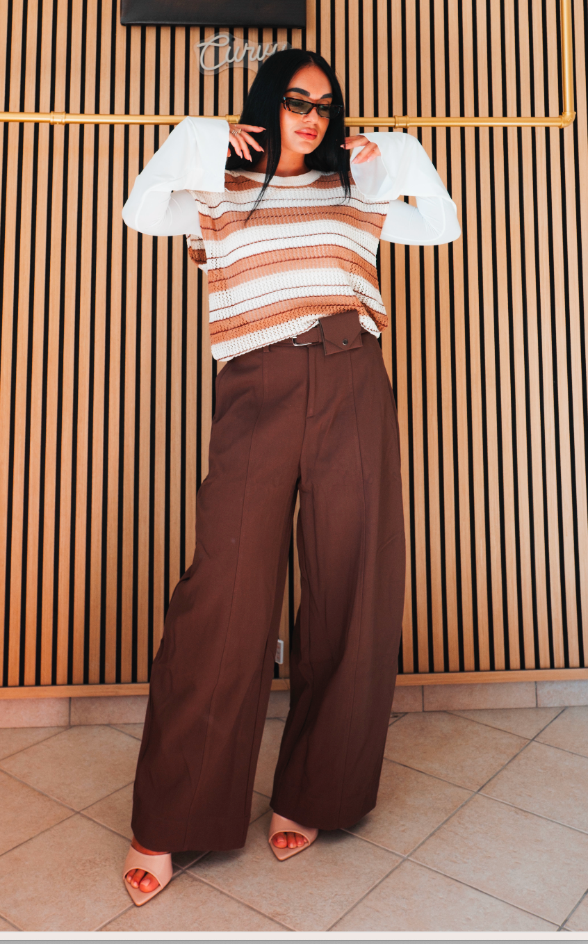 Pantalone palazzo marrone a vita alta