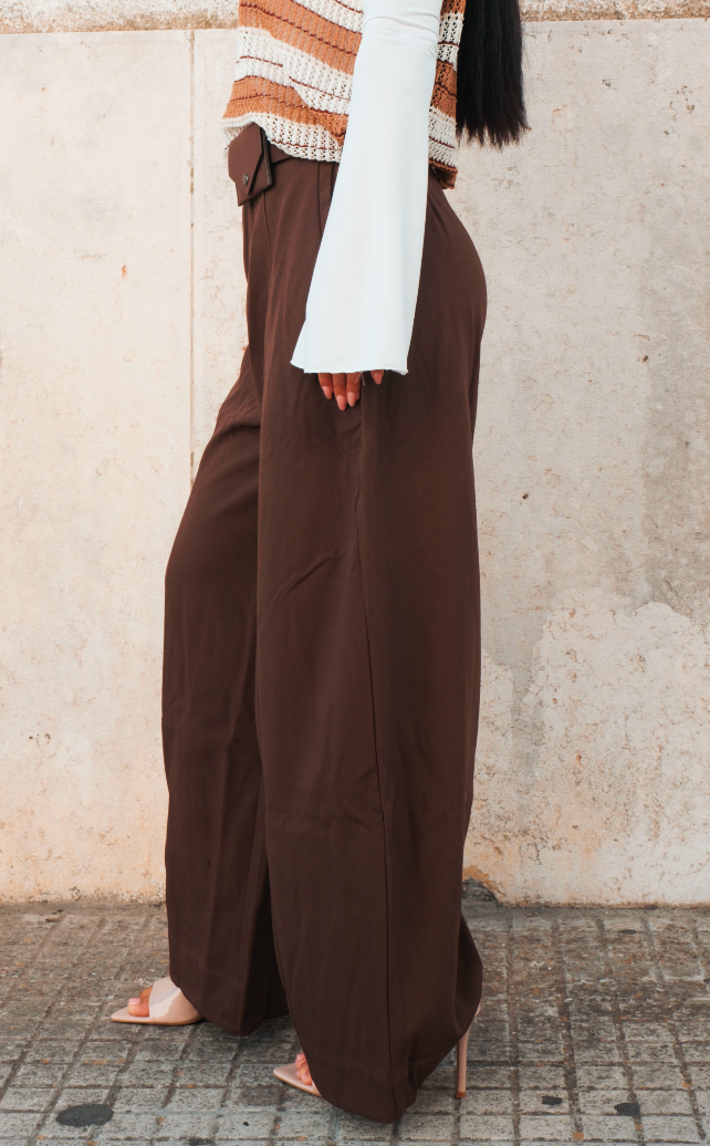 Pantalone palazzo marrone a vita alta