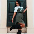 Abito lingerie verde oliva con pizzoAbito lingerie verde oliva con pizzo